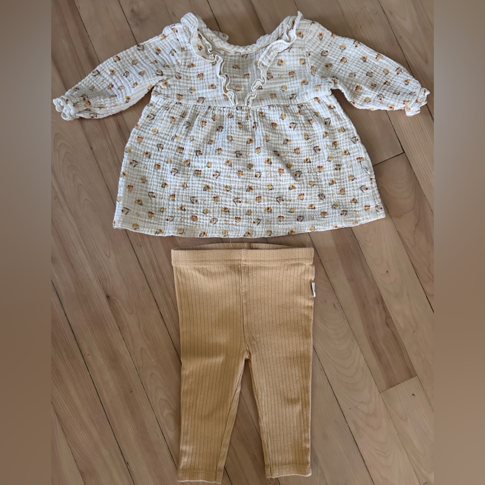 Rabbit + Bear - Infant Floral Cream and Tan Matching Set